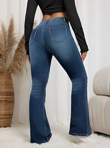 Jean taille haute pour femme, coupe évasée, style bootcut, jambe large, en denim extensible – Parfait pour les voyages, les soirées et l'usage quotidien - Product Image 3
