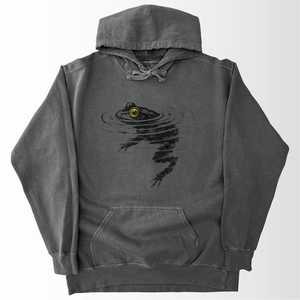 Sweat-shirt à capuche pour femme, gris foncé, imprimé œil de grenouille, poche avant, en coton tricoté, vêtement d'automne - Product Image 2