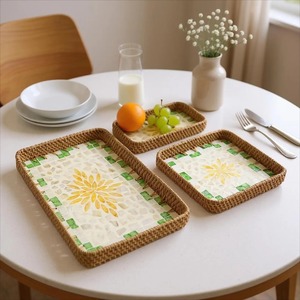 Multi Purpose Mother Of Pearl And Rattan Tray <b>Display</b> Tray Suitable For Home And Office <b>Table</b> Styling Wholesale From India - Product Image 3