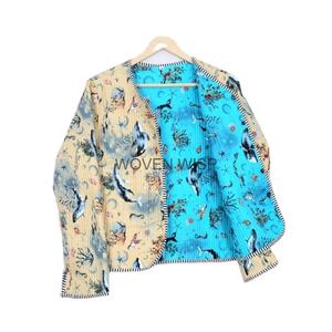 Chaqueta acolchada de algodón con estampado de bloque de mano Reversible de otoño Fabricación al por mayor Abrigo cortavientos corto de bajo precio - Product Image 1