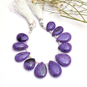 Perles Charoite AAA+ 11x15mm-15x22mm, forme poire lisse, couleur violet russe, pierres semi-précieuses, perles en vrac pour bijoux - Product Image 2
