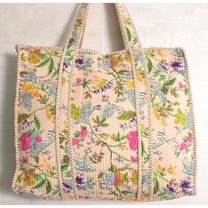 Bolso Tote Acolchado de Algodón Indio con Estampado Floral, Bolso de Hombro Boho para Mujer, Bolso de Compras Hecho a Mano - Product Image 5