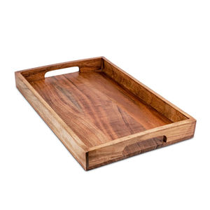 Plateau de service rectangulaire en bois au design vintage avec poignées, plateau à petit-déjeuner en bois pour la cuisine, la décoration de la maison et l'utilisation ottomanne - Product Image 6