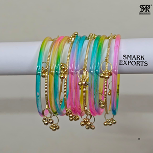 Ensemble de bracelets en verre de style cachemire, transparents et colorés, plaqués or, légers, assortis, pour femmes indiennes, pour mariage - Product Image 2