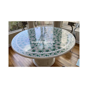 Mesa Octogonal con Incrustaciones de Mármol Blanco Natural, Diseño Floral Hecho a Mano con Superficie Brillante, Mesa para Café y Té para el Hogar - Product Image 3