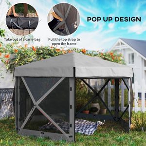 12FT X 12FT Dark Gray Hexagonal Pop up <b>Canopy</b> <b>Tent</b> with 5 Sidewalls Outdoor Shelter with Carry Bag - Product Image 4