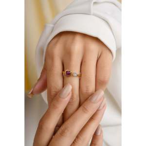 18K White Gold Natural Ruby & Diamond Open Wedding Band Ring Resizable - Product Image 5