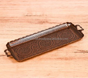 Plateau de service carré en cuivre décoratif de fantaisie pour le café et le thé, artisanat artisanal moderne et durable fait à la main avec taille et logo personnalisables - Product Image 3