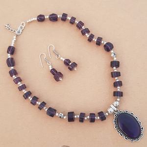 Ensemble collier et boucles d'oreilles en améthyste, bijoux en pierres précieuses faits à la main pour femmes, plaqué argent, vente en gros, cadeau tendance - Product Image 3