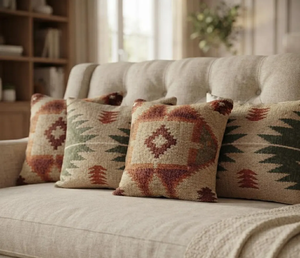 Funda de Almohada Azteca Hecha a Mano, Cojín de Lana, Estilo Tribal del Suroeste, Decoración Boho para Sofá, Sala de Estar, Estilo Rústico - Product Image 1