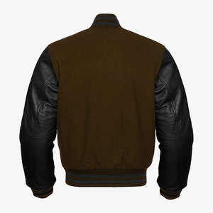 Custom <b>Men</b> Brown Wool And Black Leather Sleeves Varsity Baseball <b>Jacket</b> Regular Fit Stand Collar Casual Wear - Product Image 2