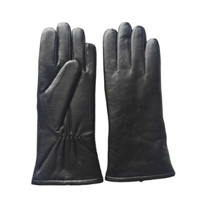 Leather <b>Gloves</b> Wrist Length Black Unlined Thermal Plain Style Winter Daily Use - Product Image 1