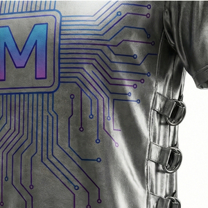 Camiseta moderna de streetwear con estampado puff de circuito cibernético, estilo urbano futurista, premium, MALUZA INDUSTRIES. - Product Image 5