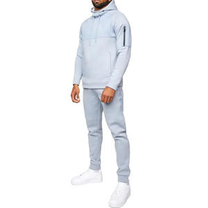 <b>Men's</b> Light Blue Hooded Tracksuit Set Full Sleeve Solid Color Casual Wear With Side Pockets And Elastic Waist - Product Image 1