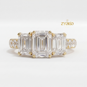 Three Stone <b>Emerald</b> Cut Lab Grown Diamond Engagement <b>Ring</b> 925 <b>Silver</b> Luxury Wedding Band for Party VVS2 Clarity 1 CT Claw - Product Image 6