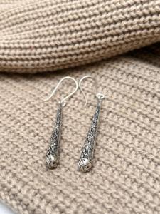 Boucles d'oreilles pendantes en laiton style tribal vintage pour femme, motif floral bohème, finition argent oxydé, bijoux délicats [Vente en gros/OEM/ODM] - Product Image 4
