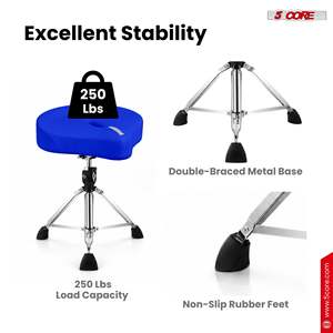 Ergonomic 5-Core Drum Throne Yellow Swivel Adjustable 4" <b>Padded</b> Drummer <b>Stool</b> with Half Space Sensitivity - Product Image 6