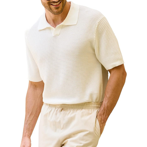 Polo en tricot blanc à manches courtes pour homme, couleur unie, respirant, coupe classique, col classique - Product Image 6