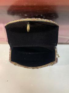 Luxury Green Stone Embellished Flap Closure Clutch <b>Bag</b> with Gold Chain Strap and Mirror <b>Work</b> Bridal Handbag for Women - Product Image 4
