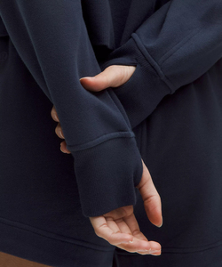 Sweat-shirt à capuche bleu surdimensionné pour femme, fermeture éclair intégrale, en molleton de coton épais, fabrication OEM - Product Image 6
