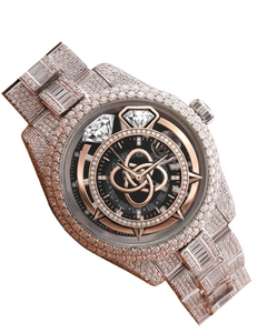 Montre de luxe en acier inoxydable rose doré à quartz avec cristal saphir, bracelet analogique unisexe tendance, 41 mm, résistance à l'eau 10 bars - Product Image 1