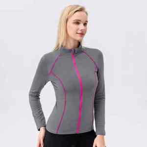 Veste de yoga pour femme automne/hiver, course en extérieur, manches longues, velours, séchage rapide, chaude, fermeture éclair, col montant, ajustée, entraînement - Product Image 3