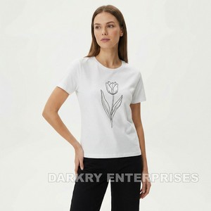 Camiseta Personalizada para Mujer, Algodón Coral, Diseño Abstracto de Rosa con Tinta de Alcohol, Tops para Dama, Fabricante de Ropa de Lujo - Product Image 6