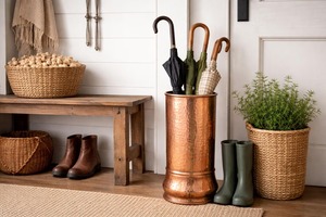 <b>Hammered</b> Design Copper Metal Umbrella Stand Suitable for Entryway Events Hotels Resorts and Luxury Interior Decor From India - Product Image 2