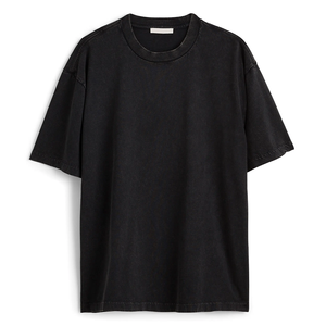 T-shirt décontracté noir délavé à l'acide, 100 % coton épais 230g, écologique, séchage rapide, coupe ample - Product Image 5