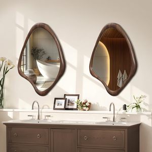 Espejo de Pared Asimétrico Decorativo Hecho a Mano con Forma Orgánica Minimalista Escandinava Moderna, Espejo de Madera Maciza con Cristal para Sala de Estar - Product Image 2