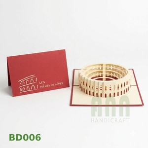 Carte de vœux carrée en papier kraft découpée au laser 3D personnalisée Colosseum, haute qualité, style Amour/Japandi Europe, impression UV thermique 4 couleurs - Product Image 3