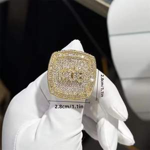 แหวนฮิปฮอปทรงคุชชั่นคัท ประดับเพชร CZ แบบไมโครเพฟ สีทอง เงิน และโรสโกลด์ ดีไซน์หรูหรา - Product Image 2