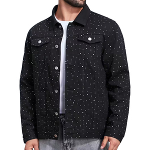 Hot Selling <b>Denim</b> Rhinestone <b>Jacket</b> <b>Men's</b> Custom Outdoor Jean <b>Jacket</b> 100% Cotton Lightweight Breathable <b>Jacket</b> All Over Stone - Product Image 1