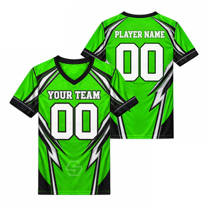 Maillot de football américain personnalisé de haute qualité, sublimé, col en V, manches courtes, en maille polyester respirante, grande taille adulte - Product Image 2