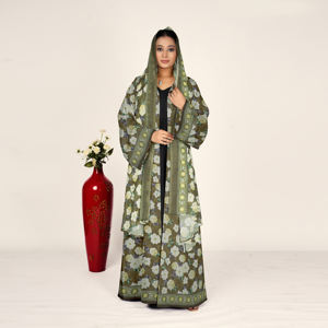 Abaya de Chifón Estampado con Hombrecito y Pañuelo a Juego para Mujer, Abierta por Delante, Larga, Modesta, Estilo Árabe Islámico, para Eid y Ramadán, Atuendo de Moda hasta el Suelo - Product Image 2