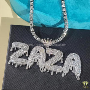Luxury Moissanite Diamond " ZAZA " Letter Pendant With Tennis <b>Chain</b> Full <b>Iced</b> <b>Out</b> Hip Hop Necklace Jewelry - Product Image 6