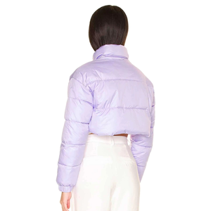 Blouson matelassé lavande à col montant, coupe-vent, épais, décontracté, pour l'hiver, unisexe, coupe régulière, longueur courte - Product Image 4