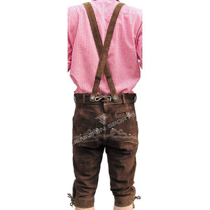Stylish Oktoberfest German Trachten Bavarian Traditional <b>Men's</b> Solid Casual Under-Knee Suede Leather Lederhosen With Suspender - Product Image 3
