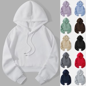Women Solid Color Crop <b>Top</b> Loose Drawstring Hoodies Sweatshirt Simple and Versatile Trendy Ladies Long Sleeve Hoodies Streetwear - Product Image 6