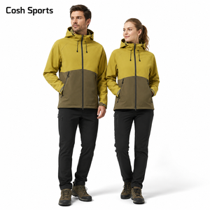 Chaqueta Deportiva Unisex Cosh de Dos Tonos, Impermeable, en Amarillo Mostaza y Verde Oliva - Product Image 1