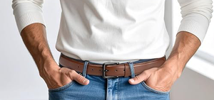 Ceinture décontractée pour homme en cuir véritable, couleur unie, boucle carrée argentée, imprimée, durable, noir marine, 3,5 cm x 110 cm - Product Image 4