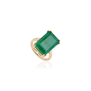 Luxurious K18 <b>Original</b> Yellow Gold 12.6 Ct. Natural Zambian Big Emerald Gemstone Single Stone Statement Ring Handmade Jewelry - Product Image 3