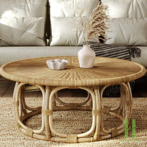 Mesa de Centro Redonda de Mimbre Natural Hecha a Mano, Estilo Boho, Muebles para Sala de Estar, Decoración del Hogar, Venta al Por Mayor - Product Image 5