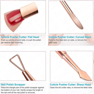 Ensemble d'outils à ongles en acier inoxydable rose doré de qualité supérieure, 3 pièces, pousse-cuticules double face pour manucure et pédicure professionnelles - Product Image 4