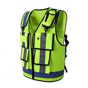 High Visibility Safety Vest Men Reflective Mesh Breathable Summer Casual Outer Wear with Pockets Zipper Closure Green Blue - Product Image 2