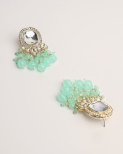 Pendientes de lujo con cuentas verde pastel, hechos a mano, de aleación de zinc chapada en oro, tradicionales, étnicos, para mujer, al por mayor - Product Image 3