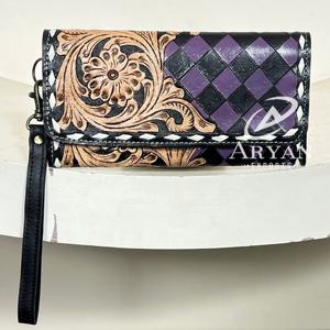 Elegante Cartera de Cuero Vacuno Hecha a Mano para Mujer, con Diseño Floral y Patrón a Cuadros, OEM ODM para Uso Diario - Product Image 1