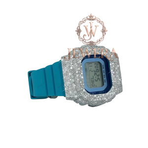 Luxury Moissanite Blue <b>Rubber</b> Diamond <b>Watch</b> for Trendy Events Fashion Shows and Luxury Gifting Available at Export Price - Product Image 1