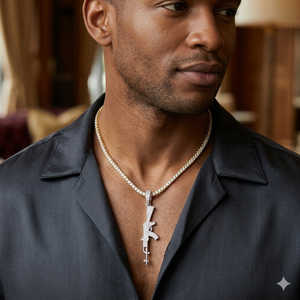 Unisex 10K Gold Vintage Trendy Hip Hop Custom Chunky Minimalist Iced Pistol Gun Brilliant Cut Natural Diamond Fine Jewelry Gift - Product Image 2