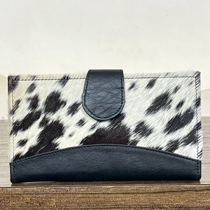 Conjunto de 2 piezas a juego al por mayor: Bolso bandolera de cuero genuino de vaca con flecos y cartera de cuero con pelo, estilo bohemio occidental. - Product Image 5